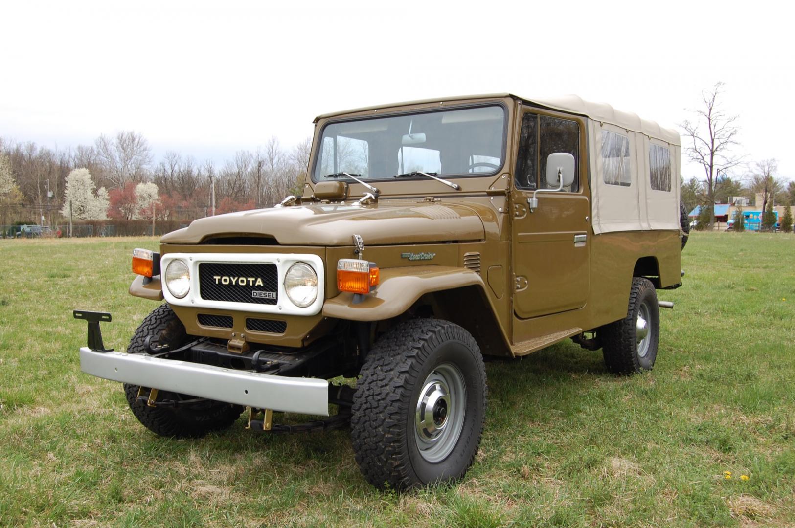 1980 Olive Brown /Black leather Toyota Land cruiser HJ45 (HJ45037701) with an 3.6 liter Diesel engine, 4 speed manual transmission, located at 6528 Lower York Road, New Hope, PA, 18938, (215) 862-9555, 40.358707, -74.977882 - Here for sale we have a freshly restored, super cool 1980 Toyota Land Cruiser HJ45 "Troop Carrier". Under the hood is a strong running 3.6 liter 6 cylinder Diesel engine which puts power to 2 or 4 wheels via a 4 speed manual transmission. Features include; Black leather interior, bench seat in fro - Photo#0