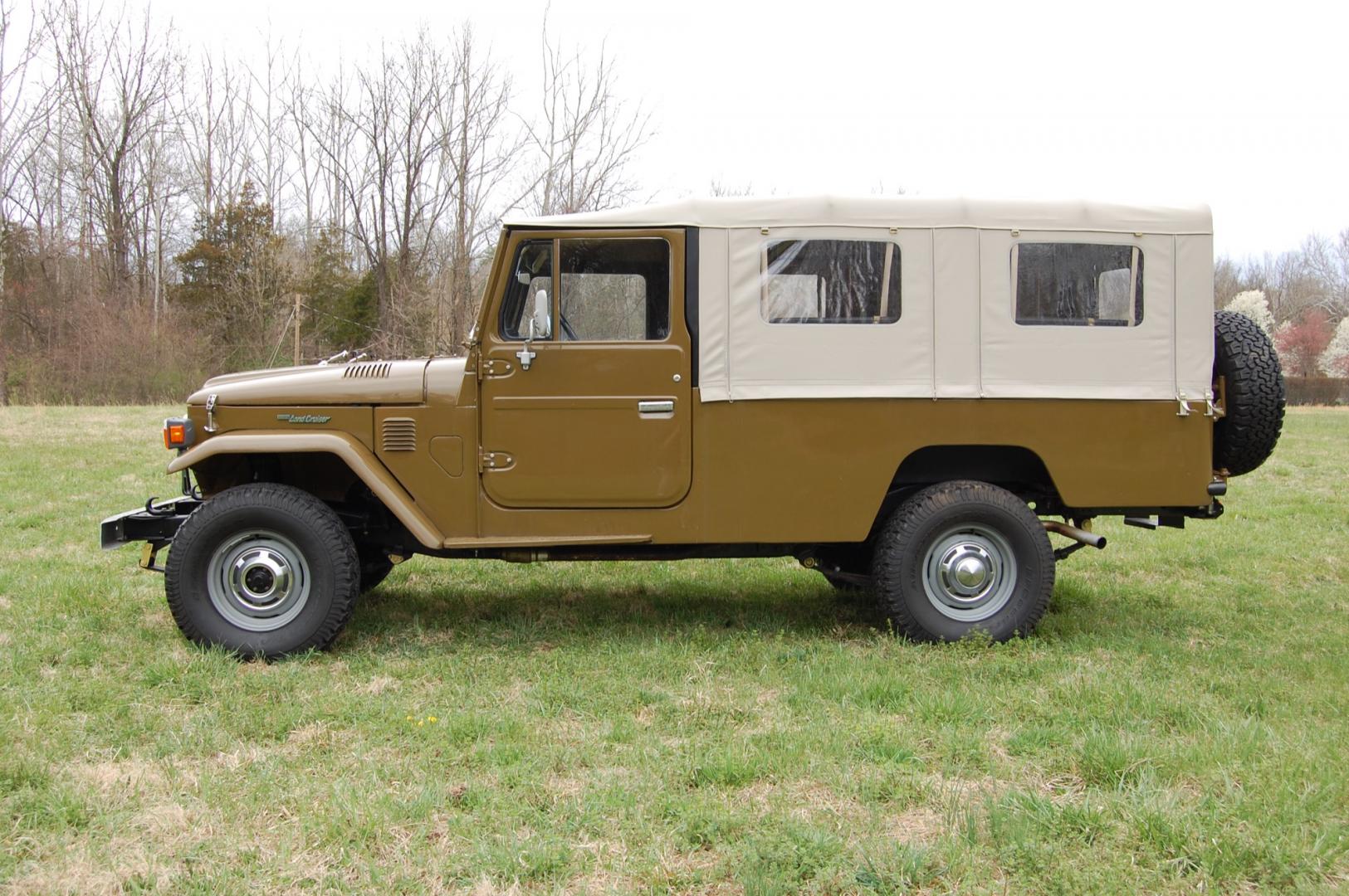 1980 Olive Brown /Black leather Toyota Land cruiser HJ45 (HJ45037701) with an 3.6 liter Diesel engine, 4 speed manual transmission, located at 6528 Lower York Road, New Hope, PA, 18938, (215) 862-9555, 40.358707, -74.977882 - Here for sale we have a freshly restored, super cool 1980 Toyota Land Cruiser HJ45 "Troop Carrier". Under the hood is a strong running 3.6 liter 6 cylinder Diesel engine which puts power to 2 or 4 wheels via a 4 speed manual transmission. Features include; Black leather interior, bench seat in fro - Photo#1