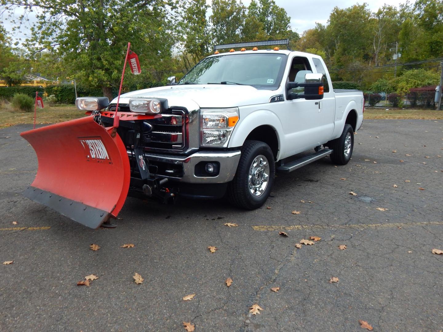 2015 White /Tan Leather Ford F-350 SD Lariat SuperCab Long Bed 4WD (1FT8X3B69FE) with an 6.2L V8 OHV 16V engine, 6-Speed Automatic transmission, located at 6528 Lower York Road, New Hope, PA, 18938, (215) 862-9555, 40.358707, -74.977882 - Here we have a 2015 Ford F350 with a 6.2L V8 putting power to the ground via an automatic 4x4 transmission. This truck comes ready for the snow with a 8 foot Western Pro-Plow Series 2 snow plow and a Meyer Salter. Options include: tan leather, dual power seats, dual climate, AM/FM/CD/SIR/BLUETOOTH r - Photo#0