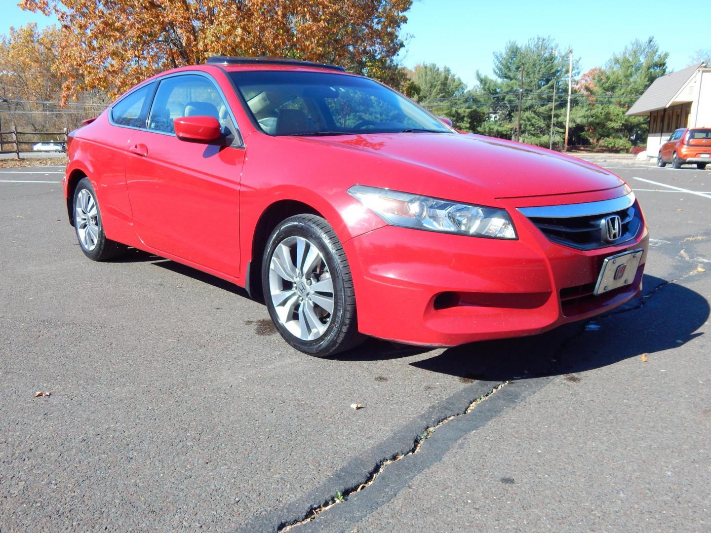 2012 RED /Tan Cloth Honda Accord EX Coupe (1HGCS1A79CA) with an 2.4L L4 DOHC 16V engine, 5-Speed Manual transmission, located at 6528 Lower York Road, New Hope, PA, 18938, (215) 862-9555, 40.358707, -74.977882 - Here we have a 2012 Honda Accord Coupe with a 2.4L 4 cylinder engine putting power to the front wheels via a smooth shifting 5 speed manual transmission. Options include: tan cloth, AC, heat, sunroof, AM/FM/CD/AUX radio, cruise control, tilt steering wheel, power windows, power locks, power mirrors, - Photo#0